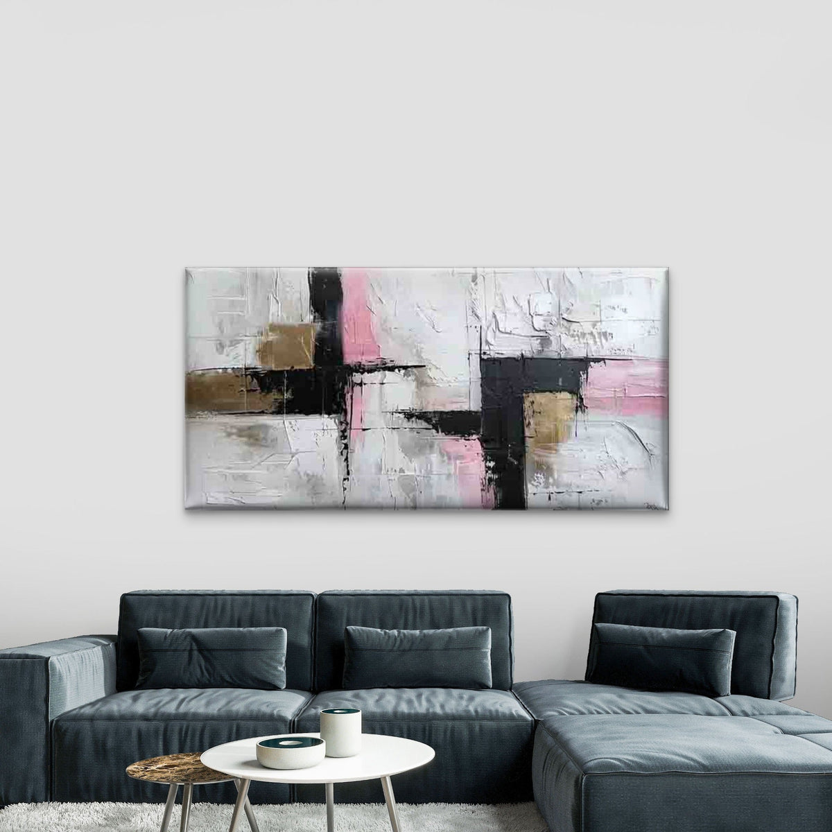 Abstract Geometric Design Wall Art Canvas Office Home Room Framed 80x45cm