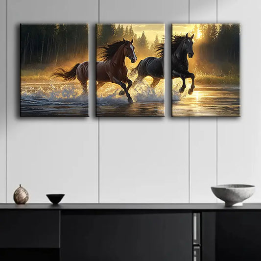 3pcs Sunset Horses Metal Print Ready to Hang Art