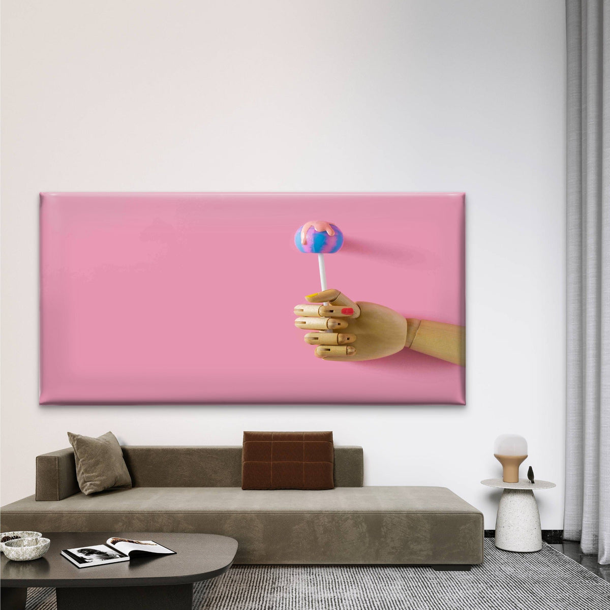 Wooden Hand With Lollipop Wall Art Canvas Office Home Room Framed 80x45cm