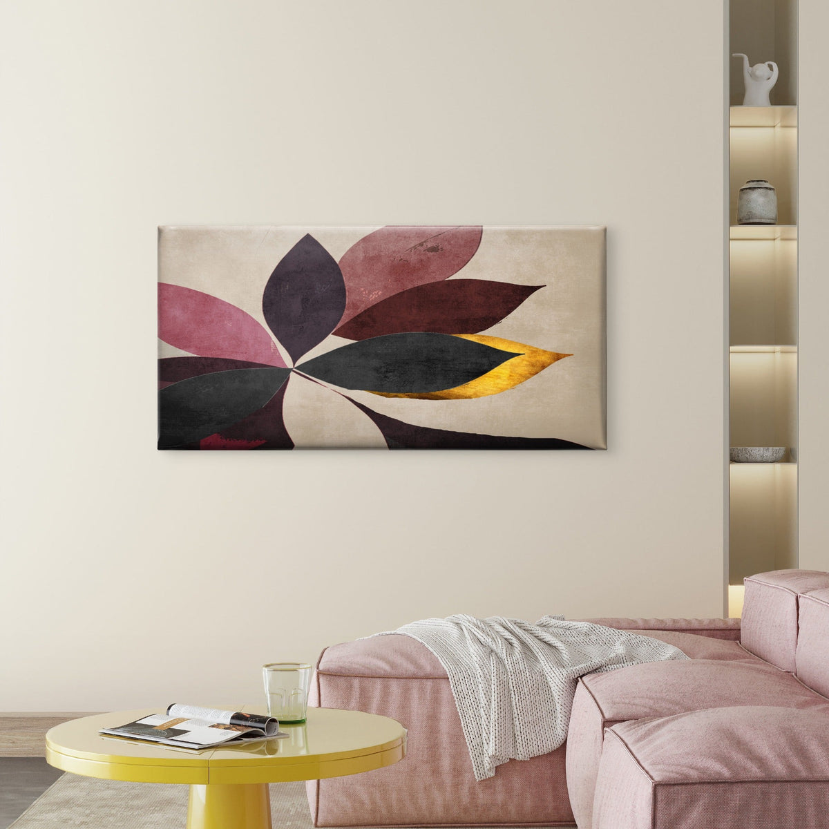 Abstract Boho Leaf Painting Wall Art Canvas Office Home Room Framed 80x45cm