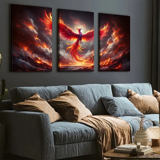 3pcs Mythical Animal Phoenix Art Wall Art Set Canvas Framed 40x60cm - High Quality Print 100% Australian Made Wall Canvas Ready to Hang