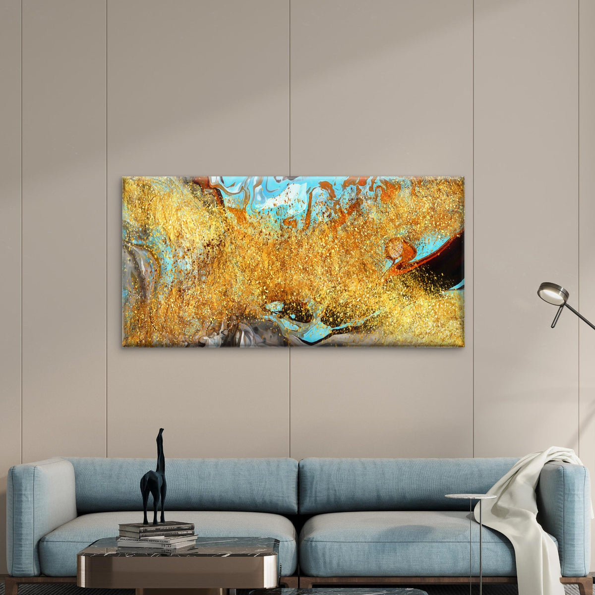 Abstract Blue Orange Paint Wall Art Canvas Office Home Room Framed 120x60cm