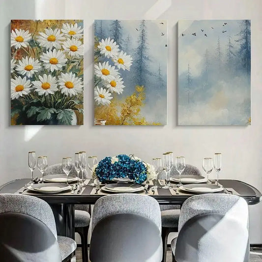 3pcs Classic White Floral Elegant Flowers Painting Metal Print Ready to Hang Art