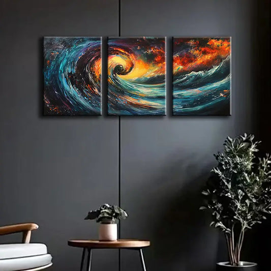 3pcs Swirling Vortex of Colors Metal Print Ready to Hang Art