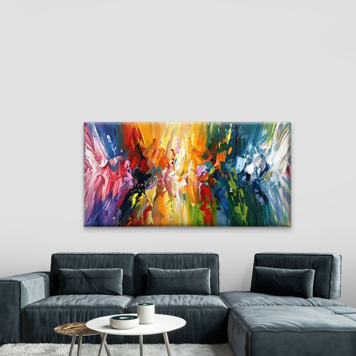 Colorful Abstract Brushstroke Wall Art Canvas Office Home Room Framed 120x60cm