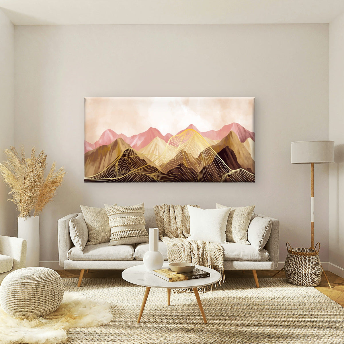 Pink Gold Abstract Mountain Wall Art Canvas Office Home Room Framed 120x60cm