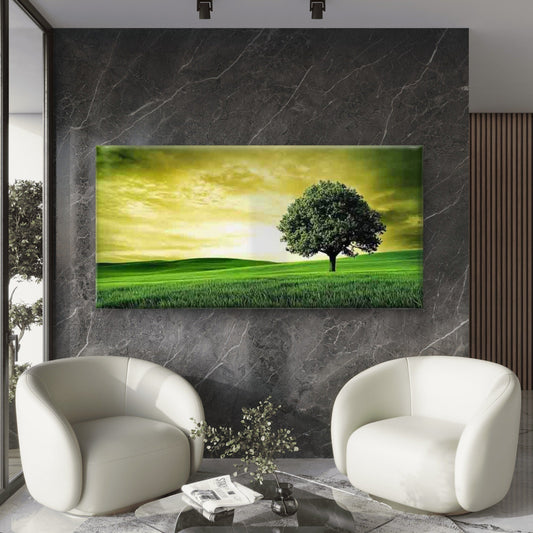 Featuring a Lone Tree Landscape Wall Art Canvas Office Home Room Framed 80x45cm