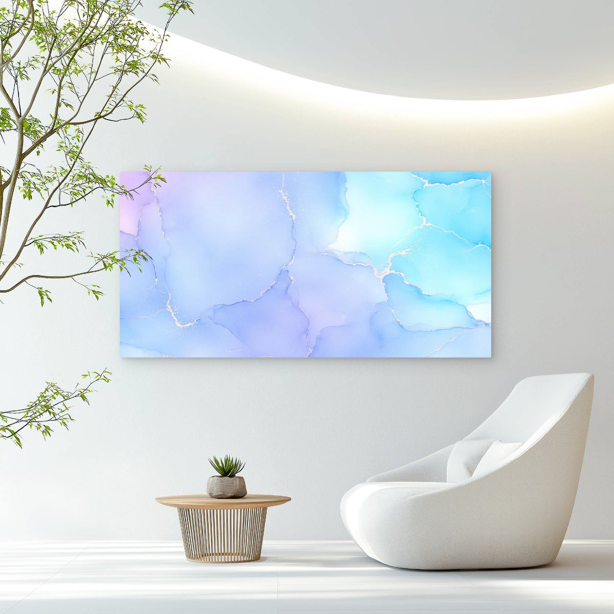 Lavender Tides Gilded Ripples Wall Art Canvas Office Home Room Framed 80x45cm