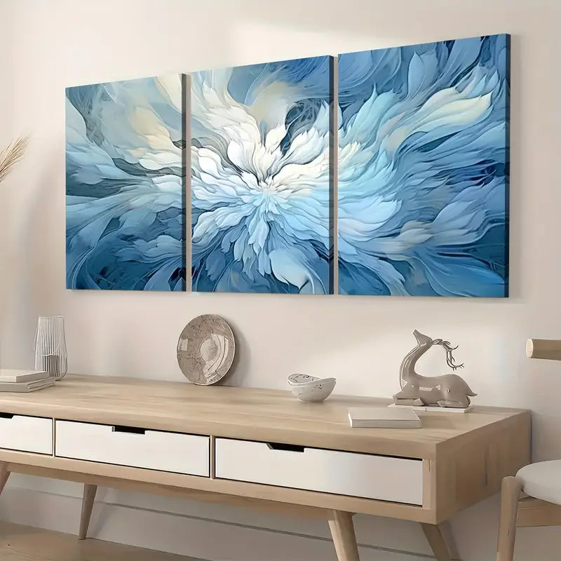 3pcs Modern Style Fashion Abstract Light Luxury Art Blue Floral Wall Art Set Canvas Framed 40x60cm - High Quality Print 100% Australian Made Wall Canvas Ready to Hang