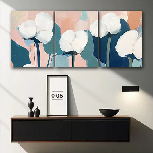 3pcs Watercolor Little Cutie White Flowers Painting Metal Print Ready to Hang Art