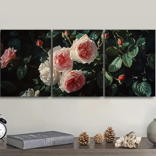 3pcs Oil Painting Roses Design Metal Print Ready to Hang Art