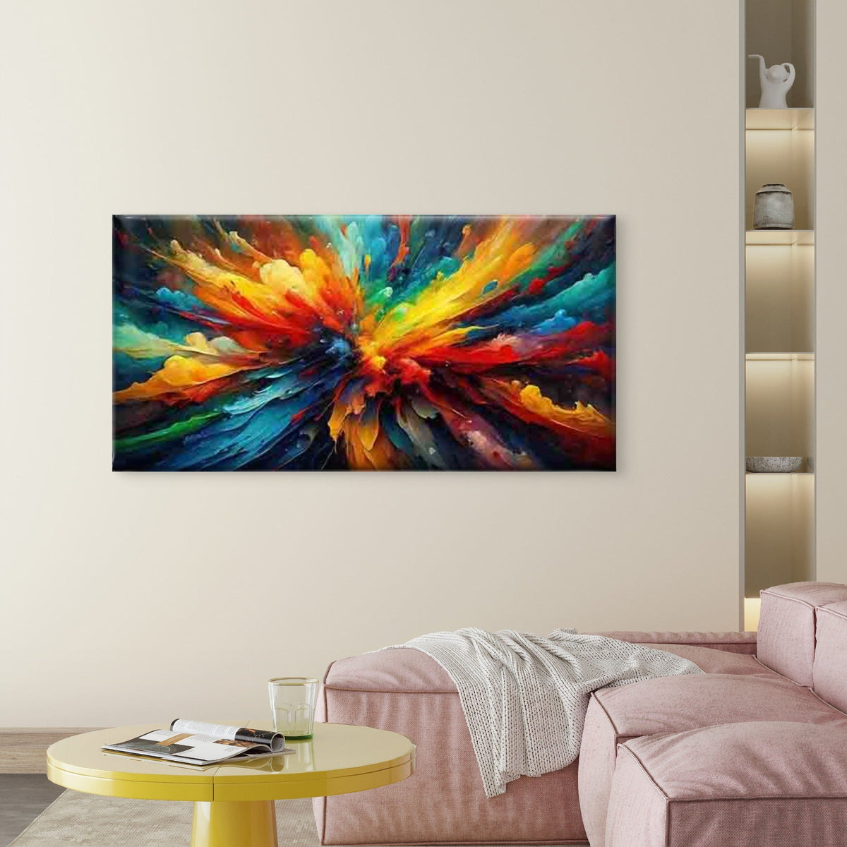 Vibrant Explosion of Colors Wall Art Canvas Office Home Room Framed 80x45cm