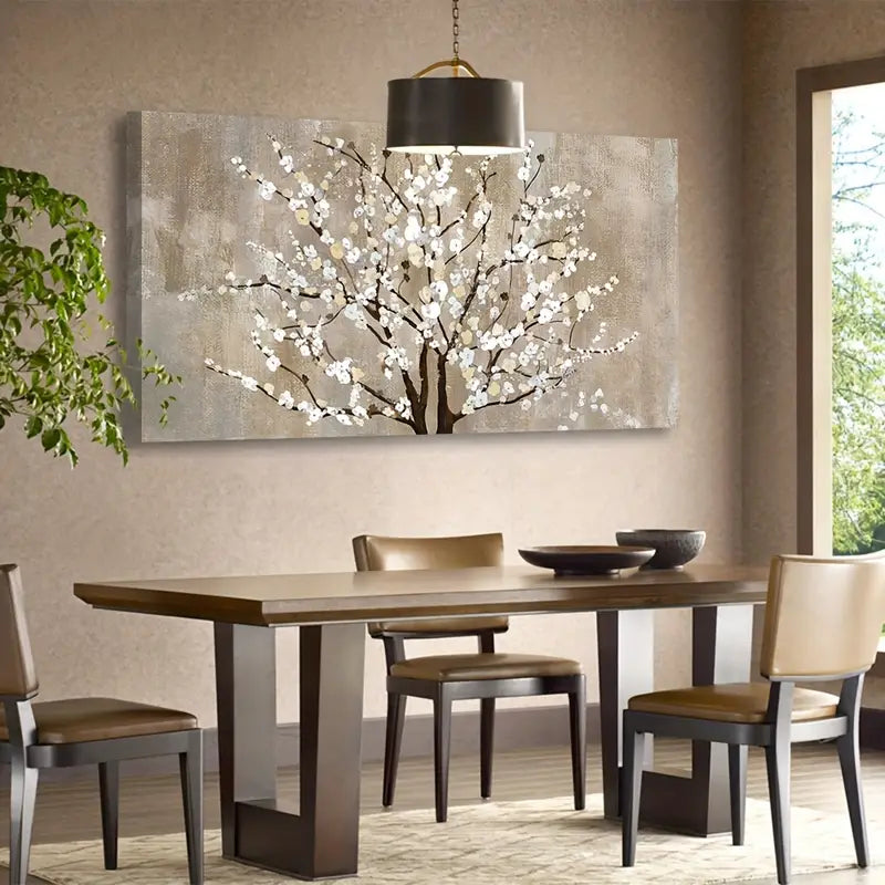 Modern Plum Blossom Elegant Beige Floral Wall Art canvas office home room framed 120x60cm