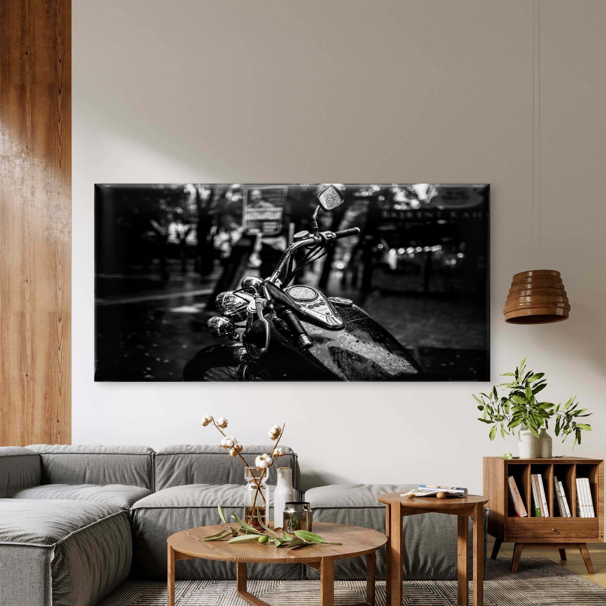 Black And White Motorcycle View Wall Art Canvas Office Home Room Framed 120x60cm