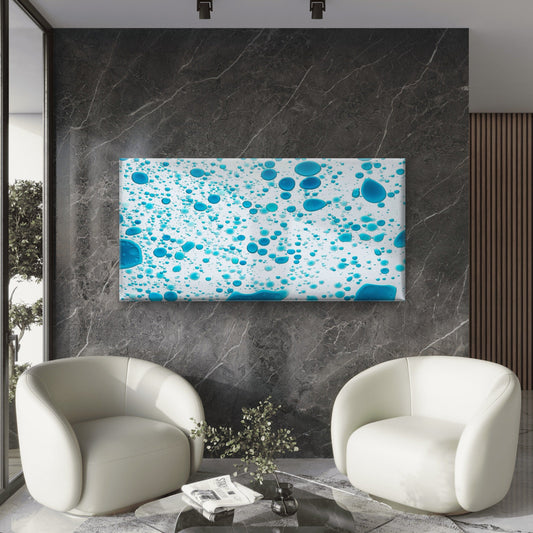 Blue Abstract Oil Bubble Water Wall Art Canvas Office Home Room Framed 80x45cm
