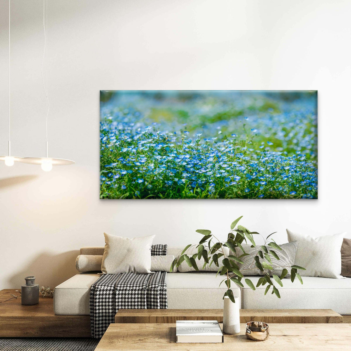 Field Of Baby Blue Eyes Wall Art Canvas Office Home Room Framed 120x60cm