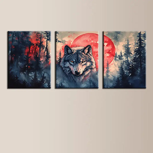 3pcs Watercolor Featuring a Bold Wolf Design Metal Print Ready to Hang Art