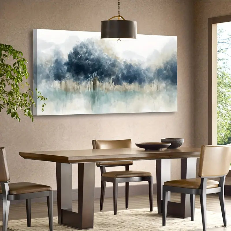 Modern Abstract Blue Forest Serene Nature Wall Art canvas office home room framed 120x60cm