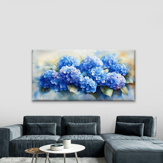 Vibrant Blue Floral Bouquet Wall Art Canvas Office Home Room Framed 80x45cm