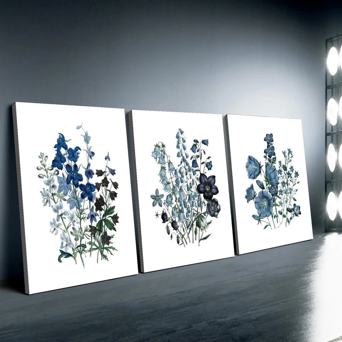 3pcs Contemporary Blue Botanical Vibrant Floral Design Metal Print Ready to Hang Art