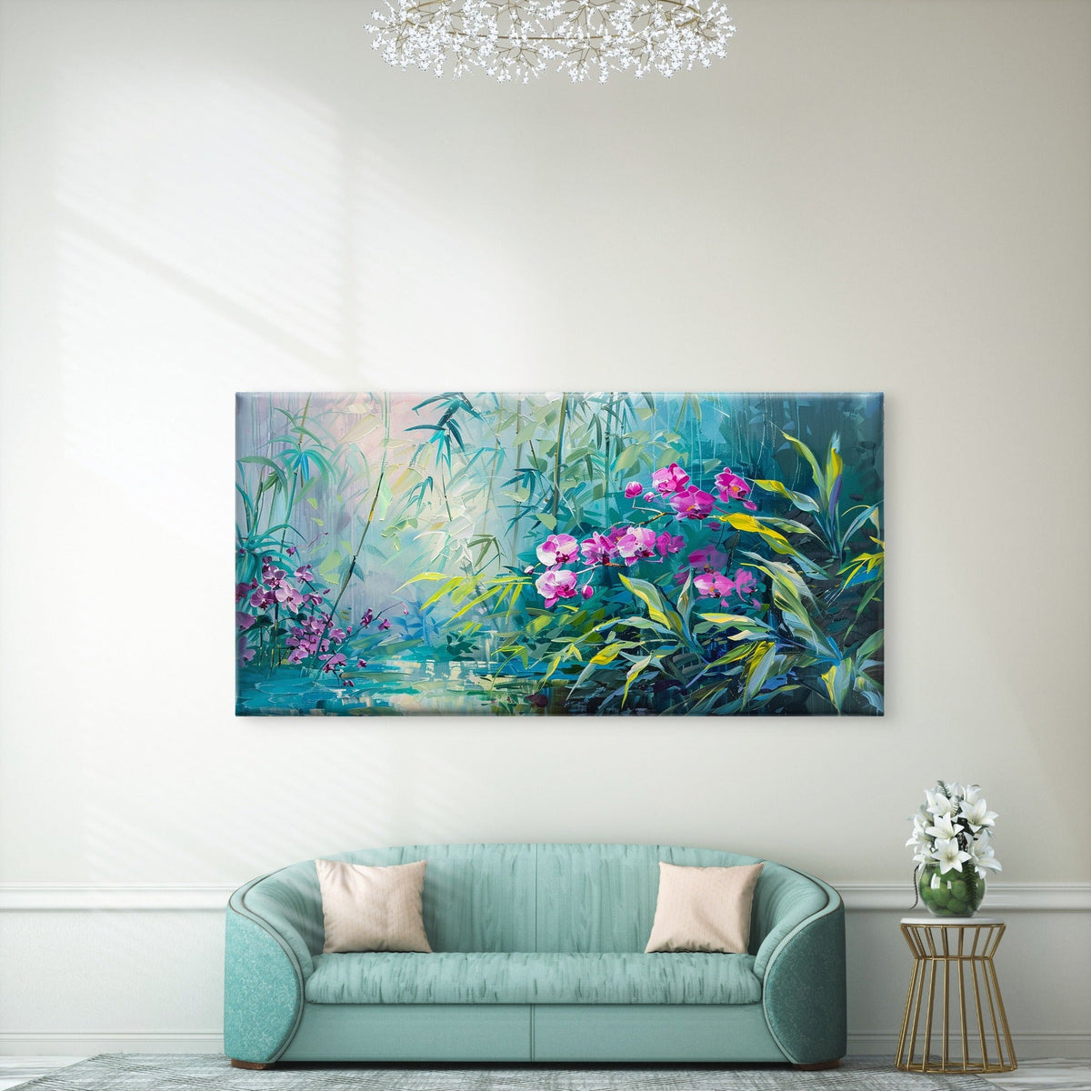 Tropical Pink Orchid Art paint Wall Art Canvas Office Home Room Framed 120x60cm