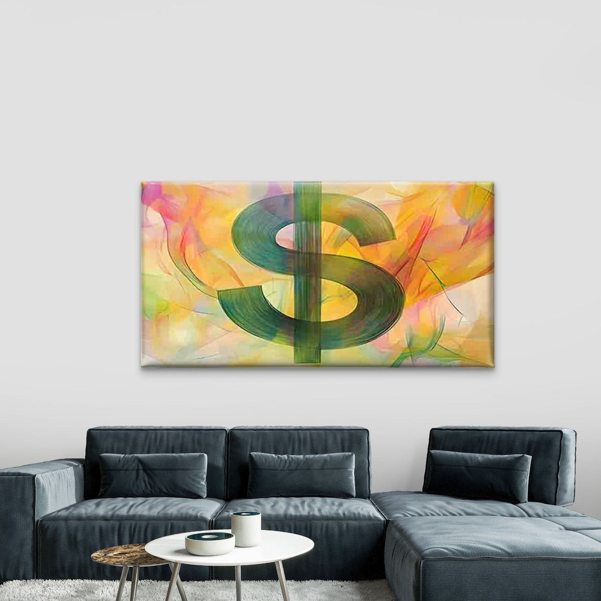 Green Dollar Sign as the Main Wall Art Canvas Office Home Room Framed 80x45cm