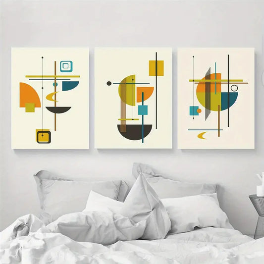 3pcs Mid Century, Minimalist Modern Classic Design Metal Print Ready to Hang Art
