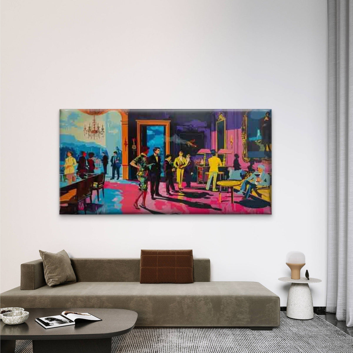 Elegant Party Scene in Vintage Wall Art Canvas Office Home Room Framed 80x45cm