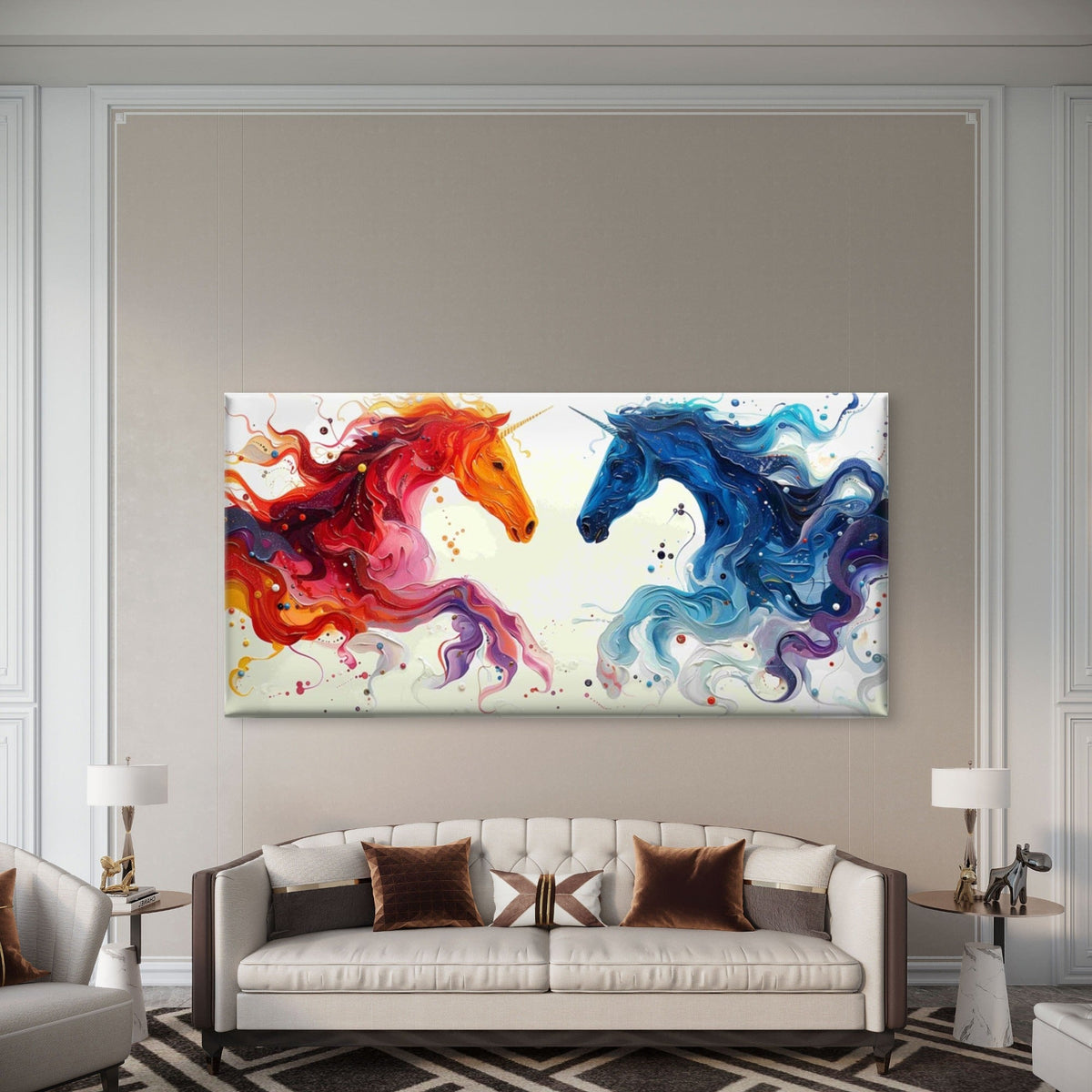 Painting of colorful unicorn Wall Art Canvas Office Home Room Framed 80x45cm