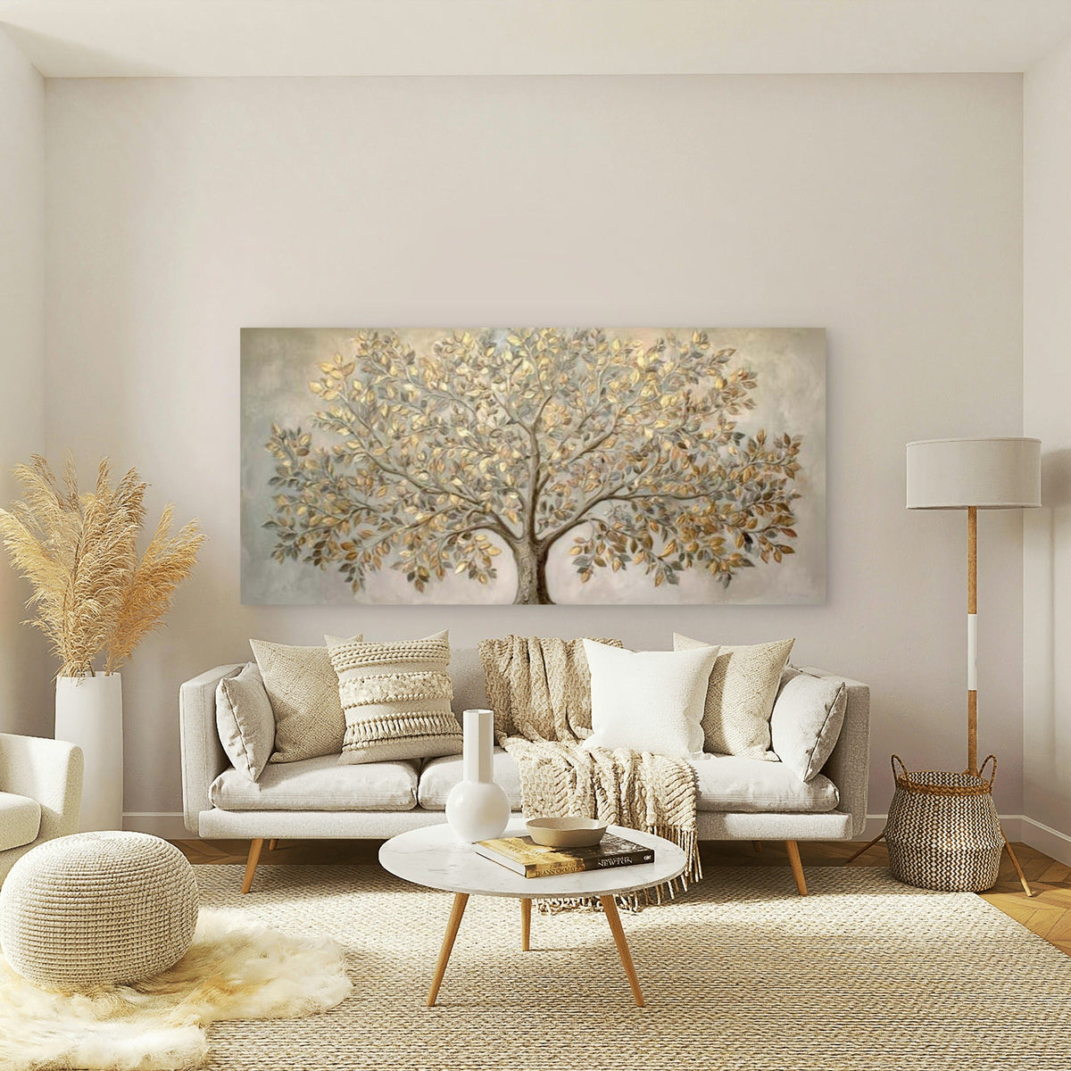 Elegant Metallic Tree Wall Art Canvas Office Home Room Framed 80x45cm