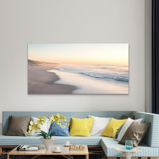 Featuring a Serene Beach Sunset Wall Art Canvas Office Home Room Framed 80x45cm
