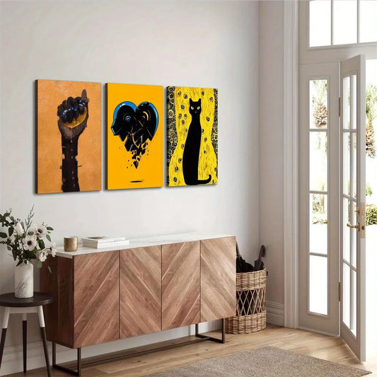 3pcs Lazy Moments of Cat, Pleasant Artistic Design Metal Print Ready to Hang Art