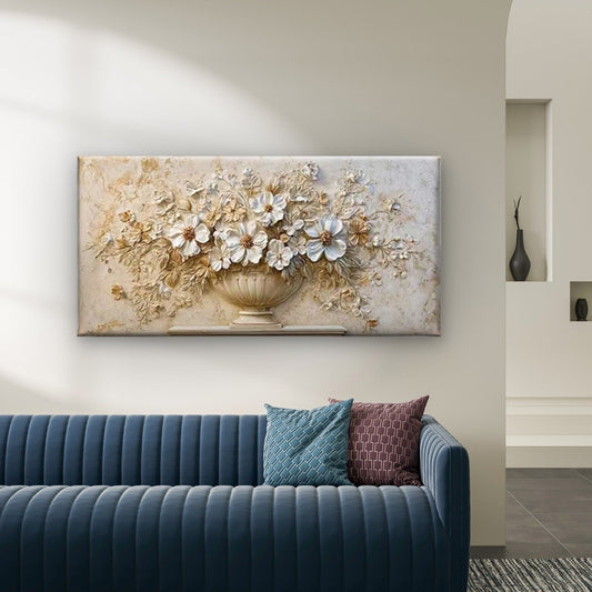 Baroque Style Floral Relief Wall Art Canvas Office Home Room Framed 80x45cm