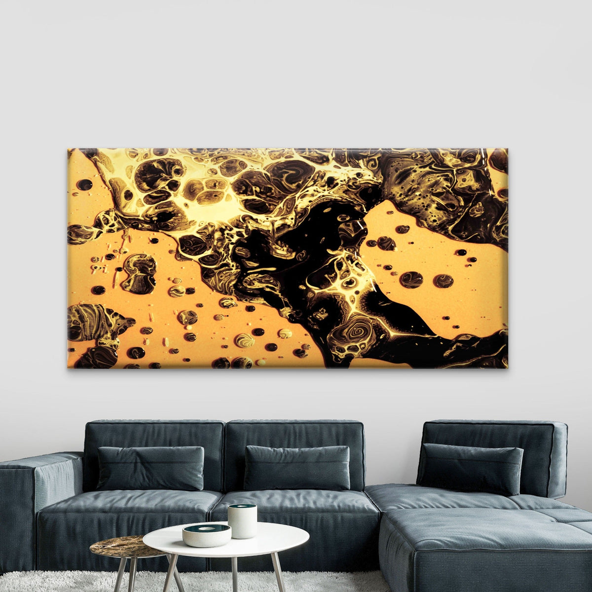 Flow Of Blending Golden Paints Wall Art Canvas Office Home Room Framed 80x45cm