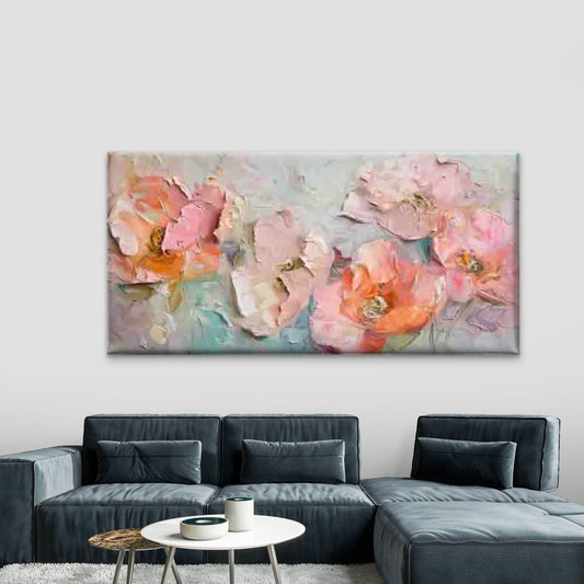 Abstract Floral Pink Peach TulipWall Art Canvas Office Home Room Framed 80x45cm