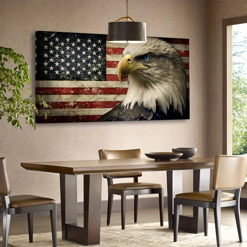 Vintage American Flag Majestic Eagle Design Wall Art canvas office home room framed 120x60cm