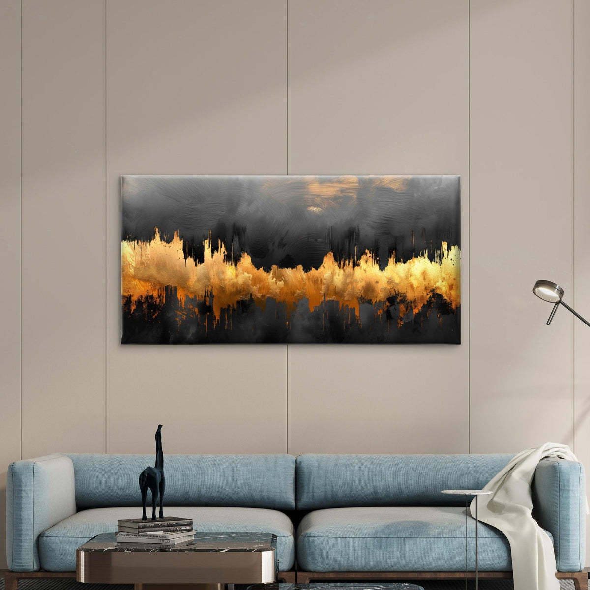 Midnight Gilded Horizon Wall Art Canvas Office Home Room Framed 120x60cm