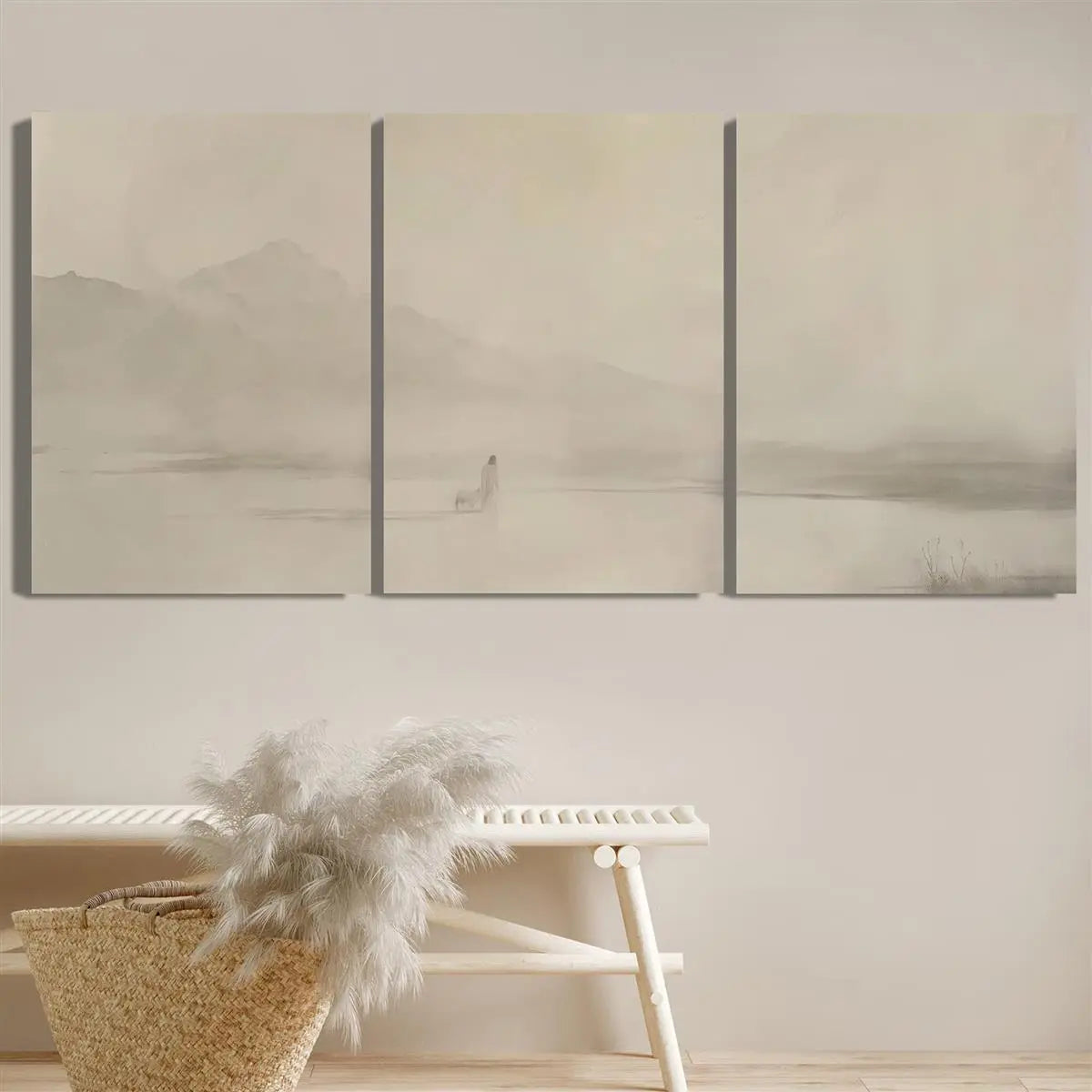3pcs Beige Simple Minimalist Classic Design Metal Print Ready to Hang Art
