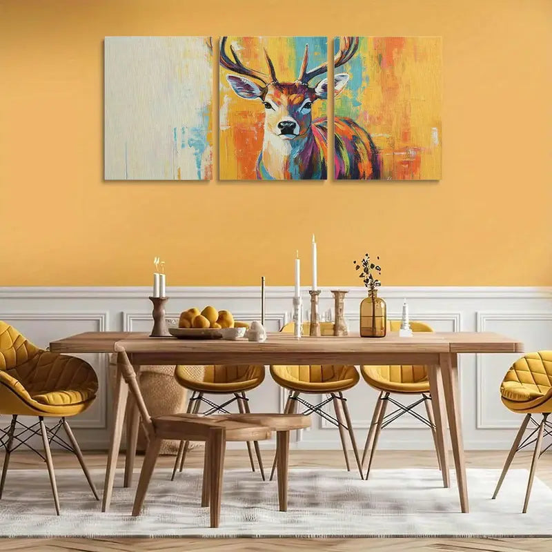 3pcs Watercolor Vibrant Deer Modern Abstract Metal Print Ready to Hang Art