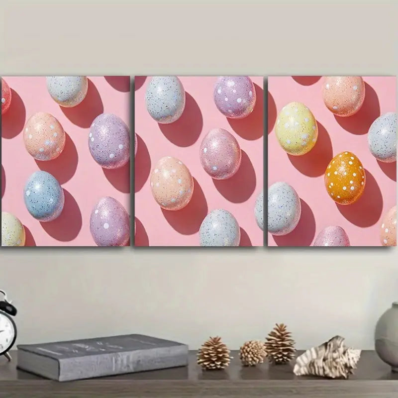 3pcs Easter Eggs Design Metal Print Ready to Hang Art