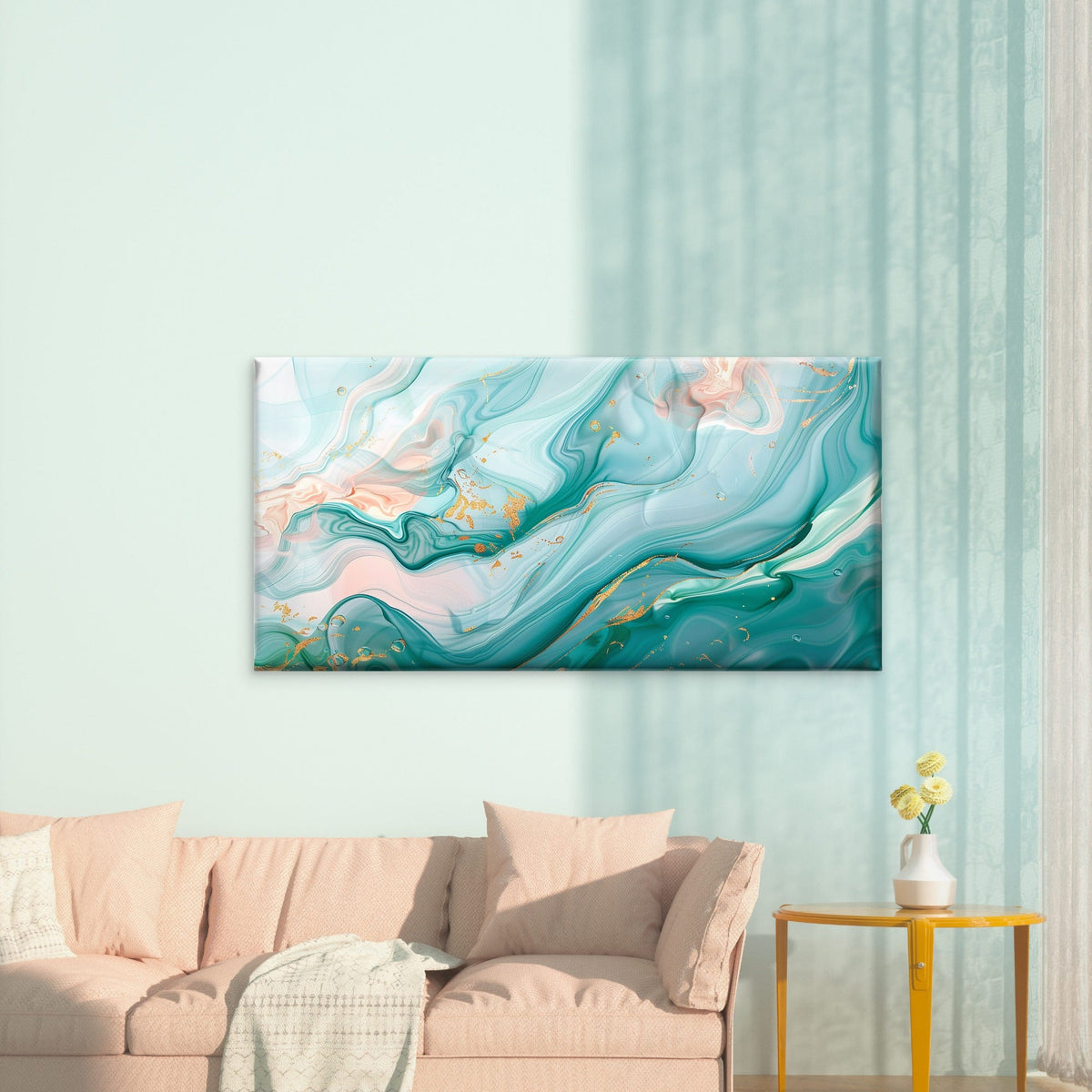 Modern Teal Turquoise Abstract Wall Art Canvas Office Home Room Framed 120x60cm