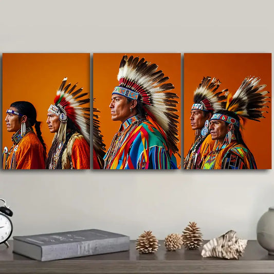 3pcs Indian Colored Crown Design Metal Print Ready to Hang Art