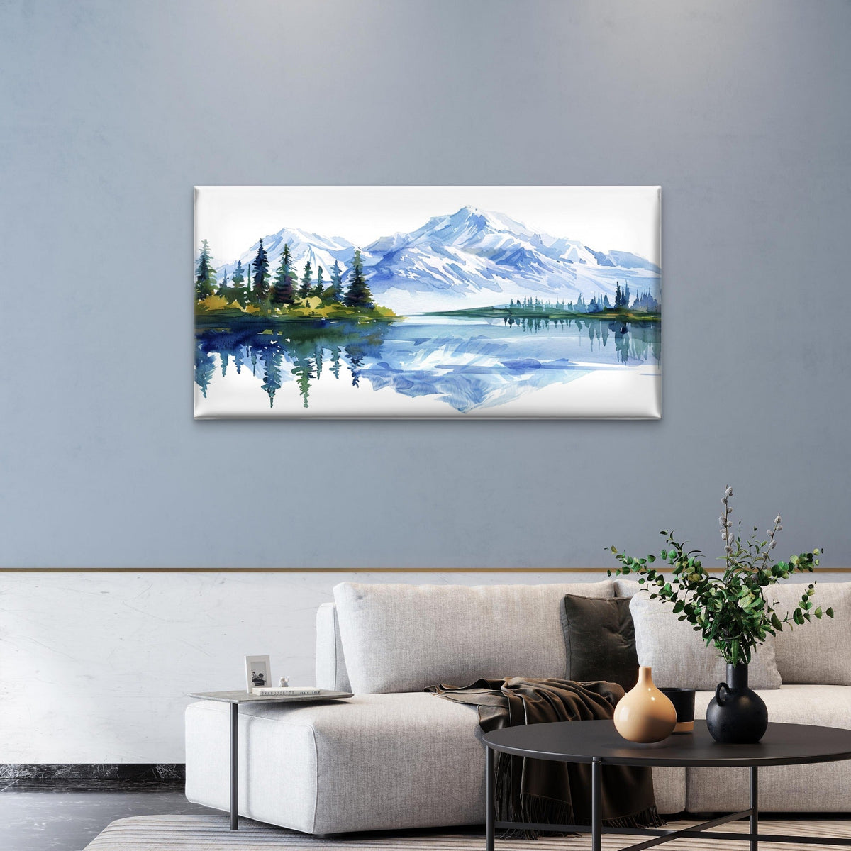 Snowy Mountain Lake Forest Wall Art Canvas Office Home Room Framed 120x60cm