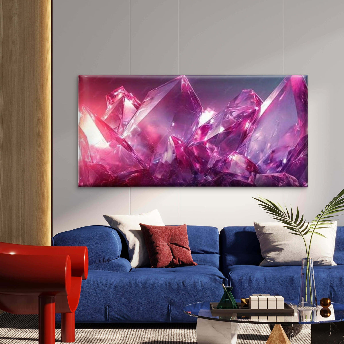 Glowing Amethyst Crystals Wall Art Canvas Office Home Room Framed 120x60cm