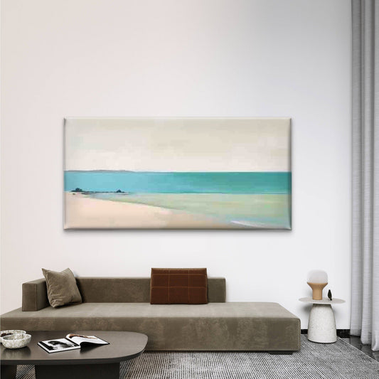 Coastal Beach Painting Wall Art Canvas Office Home Room Framed 80x45cm