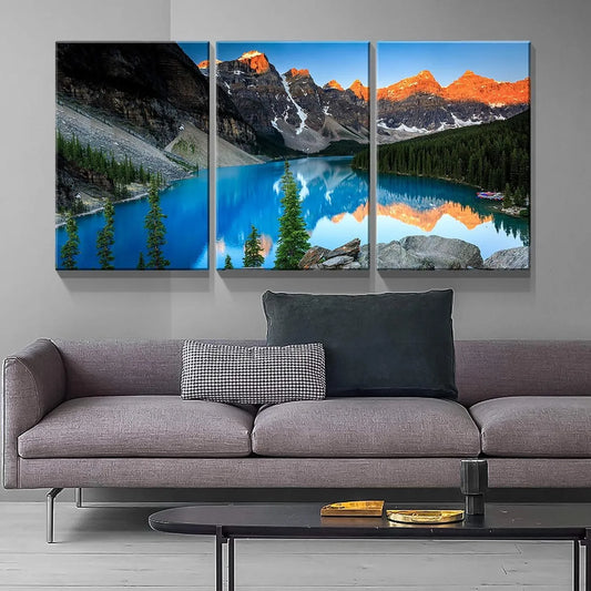 3pcs Scenic Turquoise Lake & Mountain Metal Print Ready to Hang Art