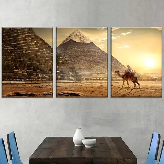 3pcs Retro style Egyptian pyramids classic landmark scenery Wall Art Set Canvas Framed 40x60cm - High Quality Print 100% Australian Made Wall Canvas Ready to Hang