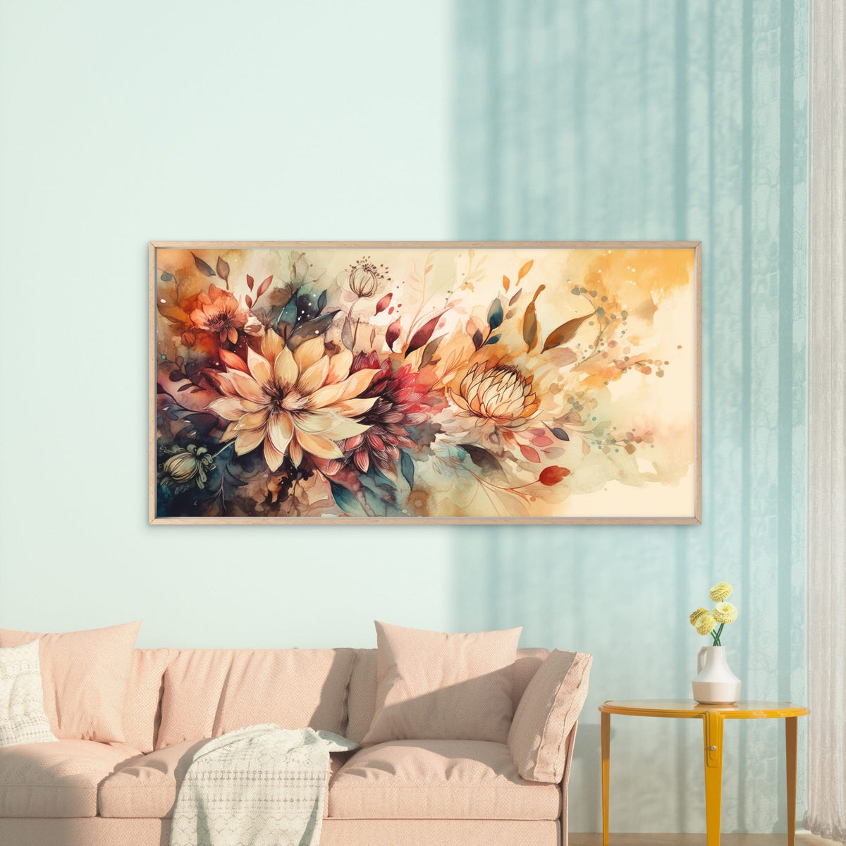 Elegant Botanical Bloom Paint Wall Art Canvas Office Home Room Framed 80x45cm