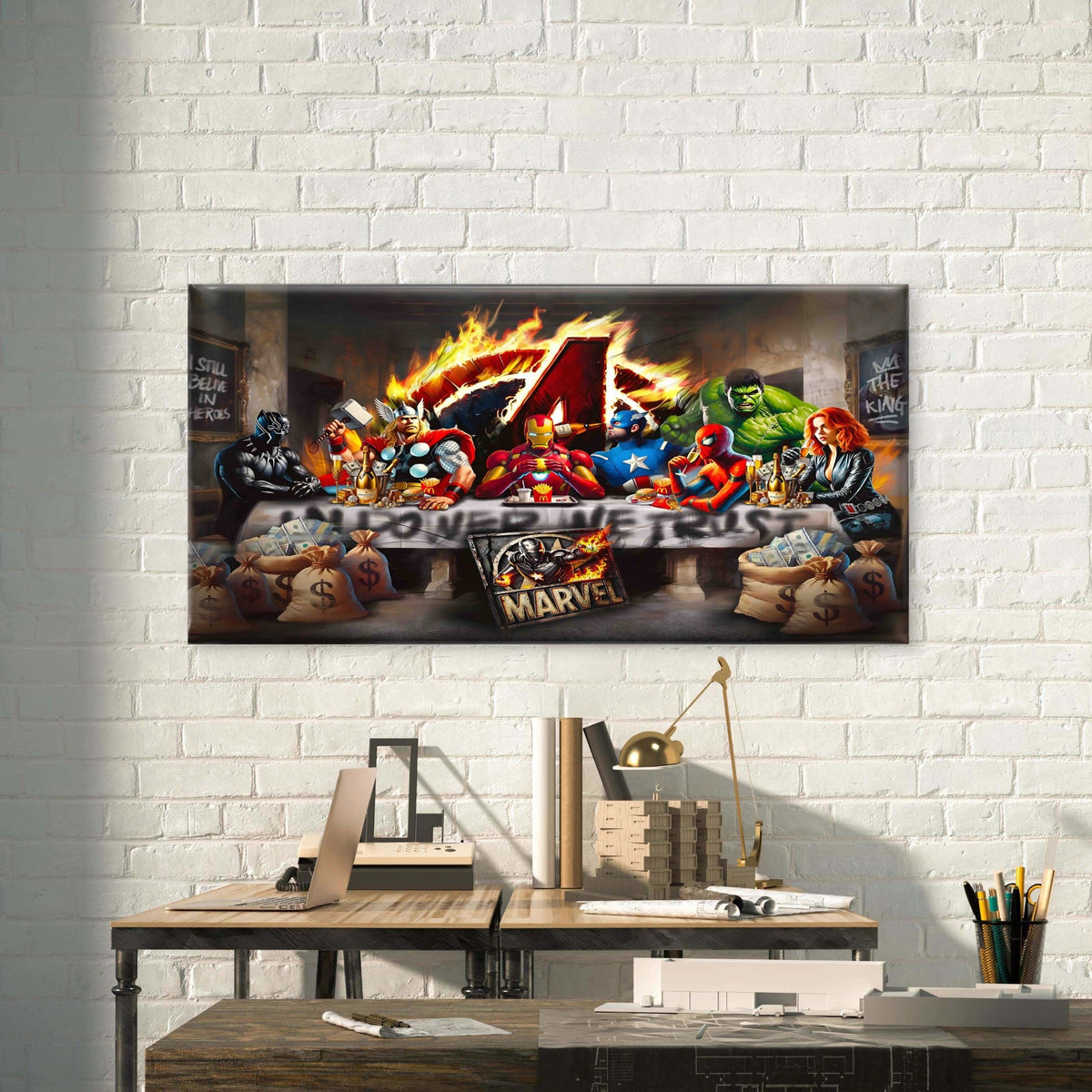 Epic Heroes Last Supper Wall Art Canvas Office Home Room Framed 120x60cm