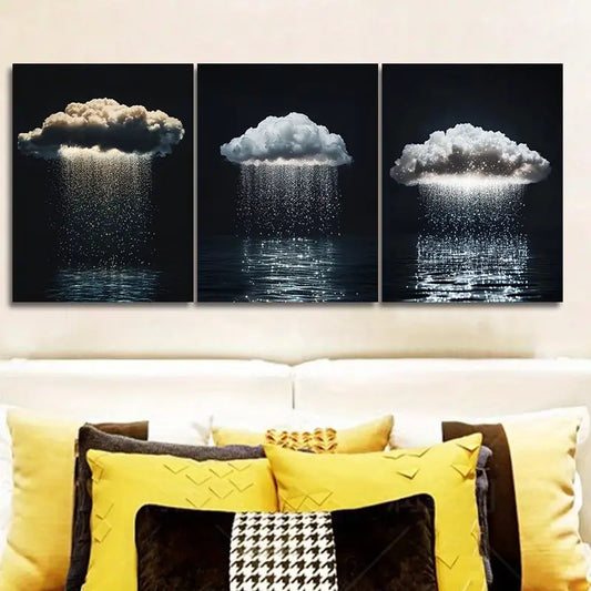 3pcs Featuring a Solitary Cloud with Rain Metal Print Ready to Hang Art